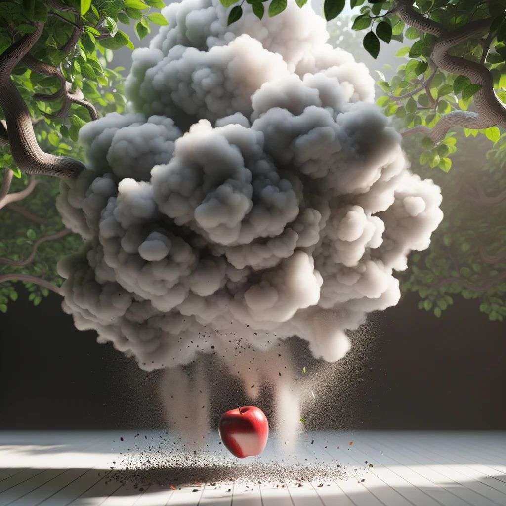 the discovery of gravity, made from volumetric smoke, Octane render